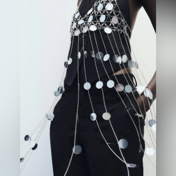 NWT ZARA SEQUIN FRINGE JEWEL BRA TOP - Picture 1 of 7